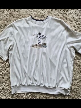 BonWorth White Tee with Navy Trim